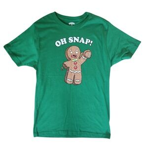 Holiday Time Oh‎ Snap Gingerbread Man Graphic T-Shirt Christmas Tee Green